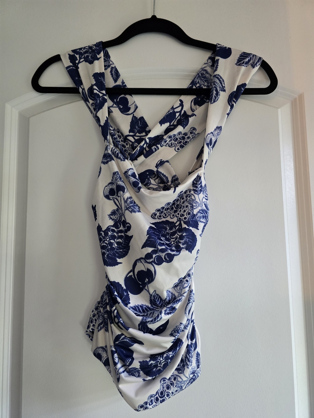 Free People White and Navy Floral Backless Draped Dress